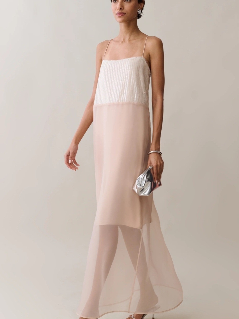 Few Moda O.P.T. Spaghetti-Strap Blush Maxi Dress with Sheer Skirt